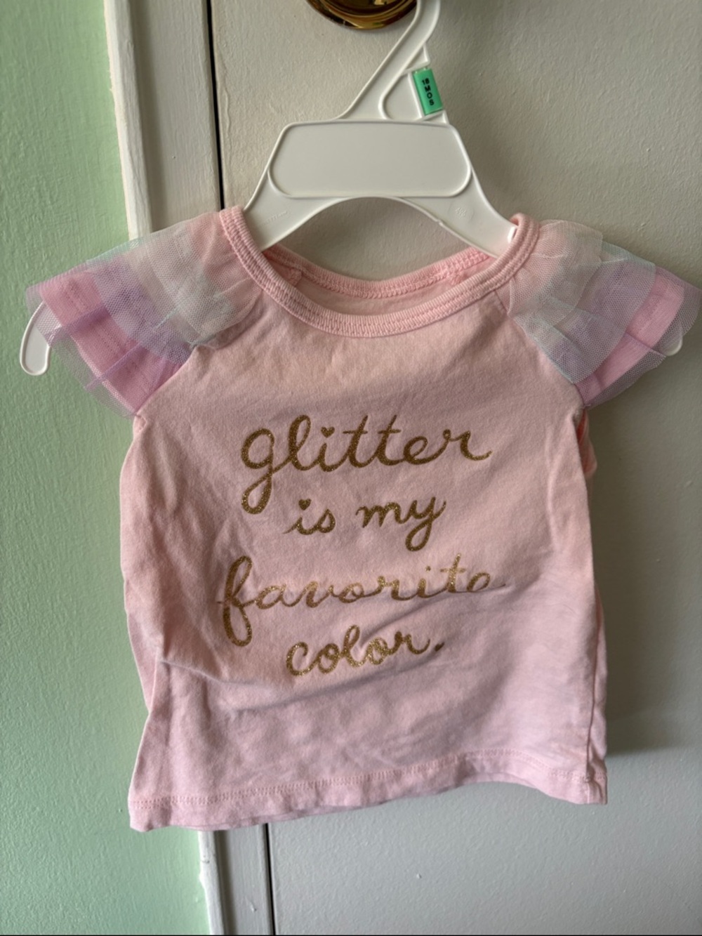 Carter’s Pink Glitter Graphic Tee with Tulle Sleeves, 18M